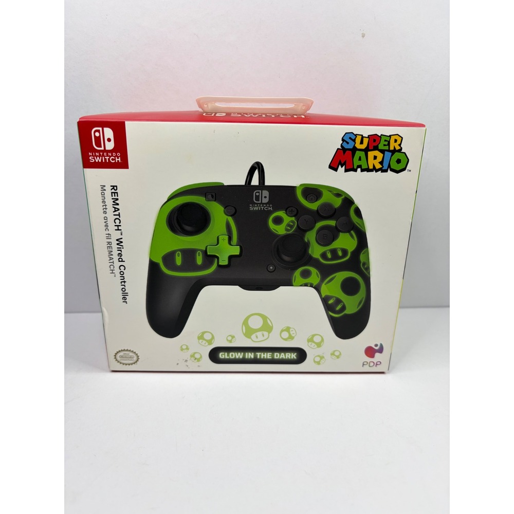 PDP Nintendo Switch REMATCH Wired Controller Super Mario 1-UP Glow 500-134-GID